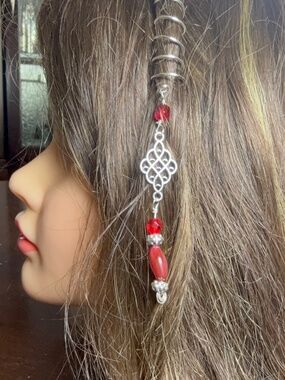 Red & Silver Colored Beaded Wire Spiral Hair Twist